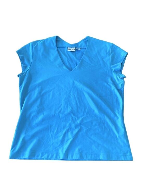 Chico's Tops - Chicos Aqua Blue Cap Sleeve Tee Size 2 (12)